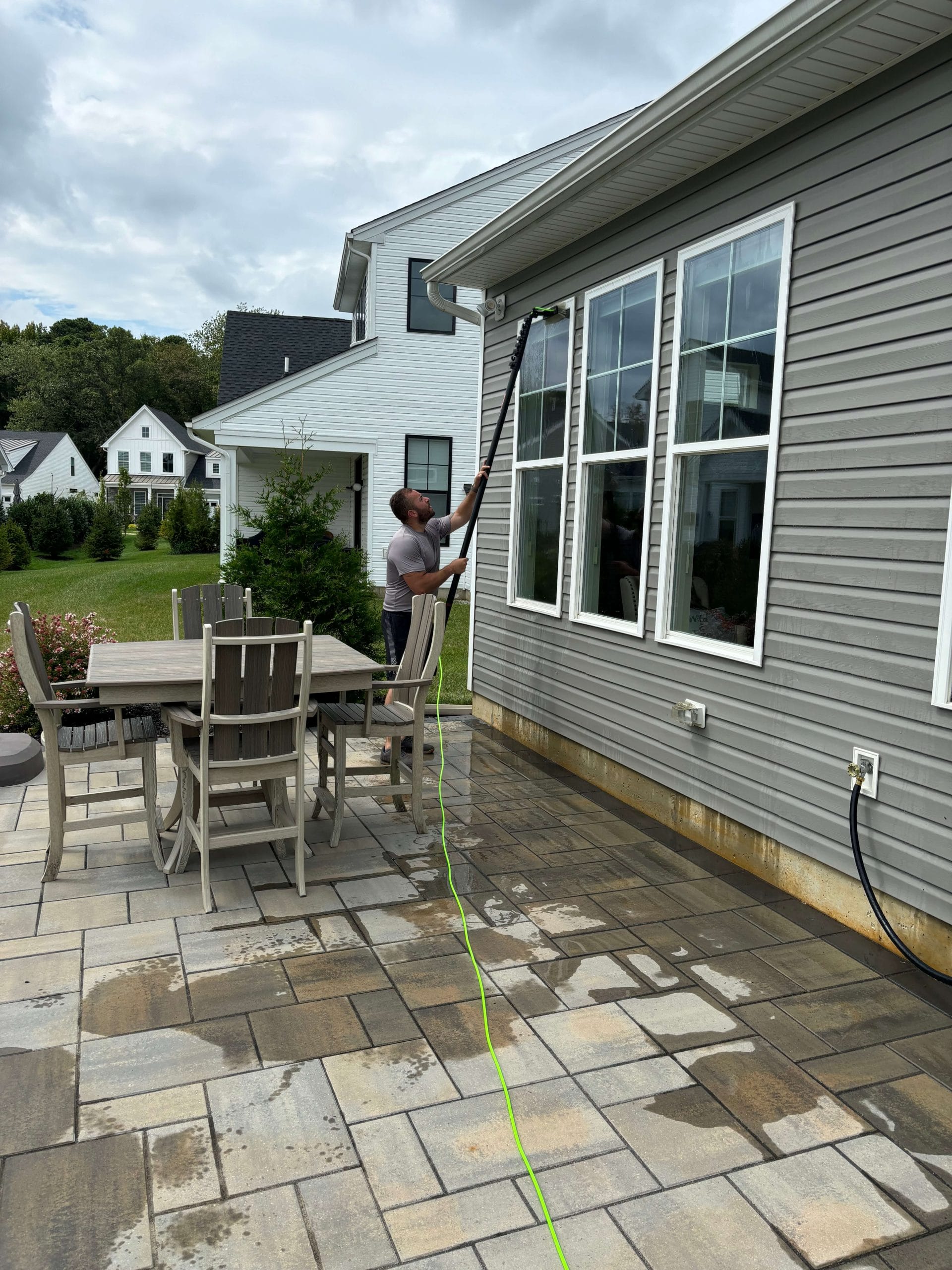 Commercial window cleaning in progress