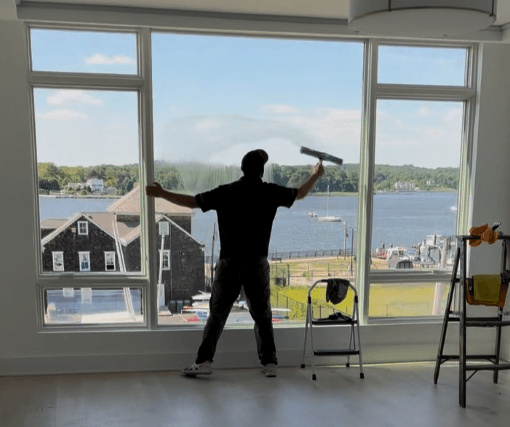 Interior window being cleaned